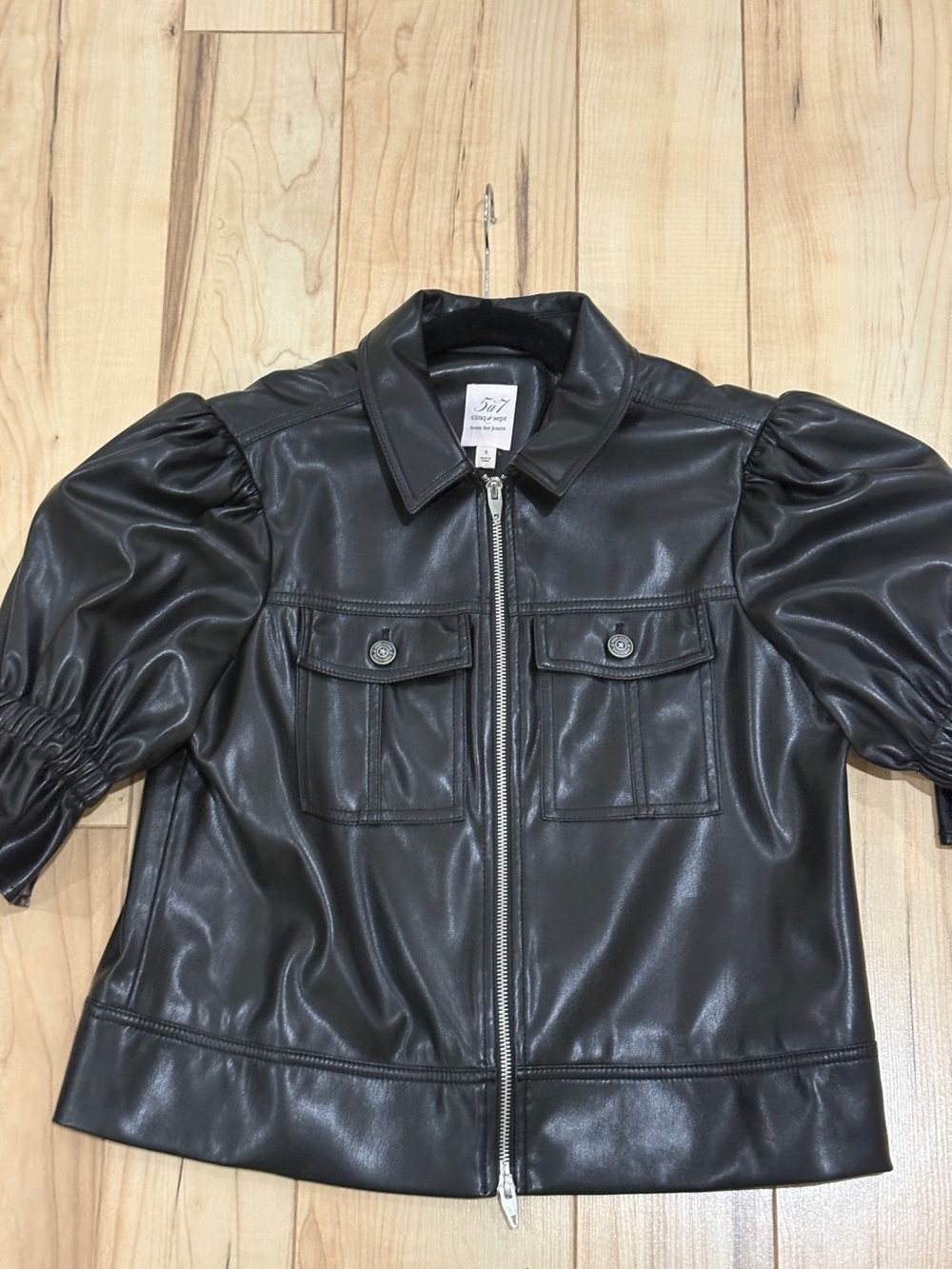 Cinq à Sept Black Holly Ruffle Faux Leather Puff Sleeve Jacket - Size Small